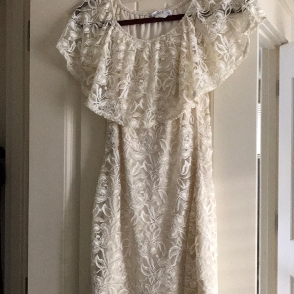 Lace off shoulder cream dress